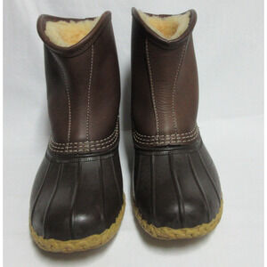 LL Bean Lounger Boots Leather Brown Duck Shearling Made in USA Maine woman's /7